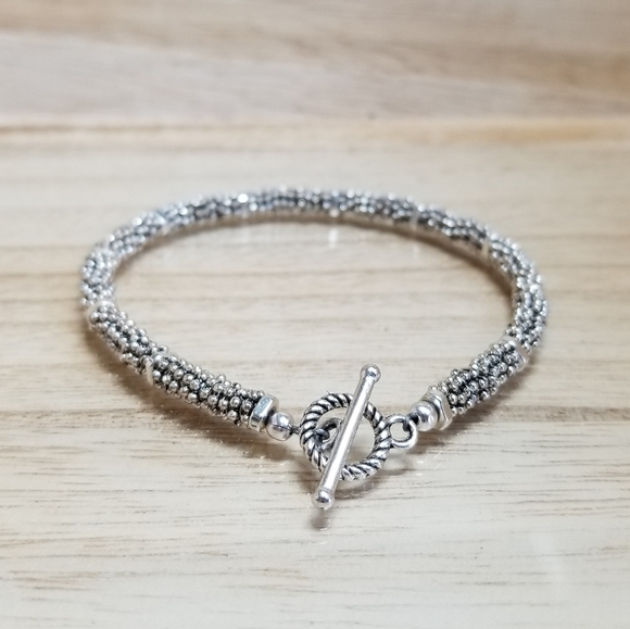 Ladies Beaded Silver Toggle Bracelet - Picture 10 of 12